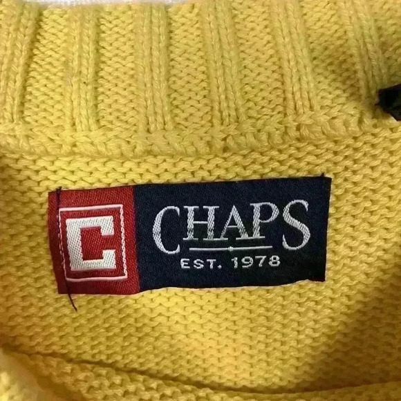 Men's Sweater Ralph Lauren Chaps Knit Pullover Size XXL‎ 2XL Vintage Yellow 90s - Picture 3 of 11